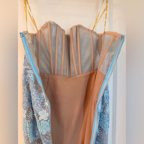 NWOT BRONX AND BANCO Farah Ocean Blue Sequin Multi Strapless Maxi Dress - Picture 14 of 16